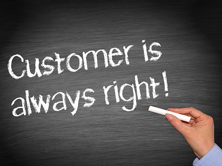 The customer is always right written on a chalk board