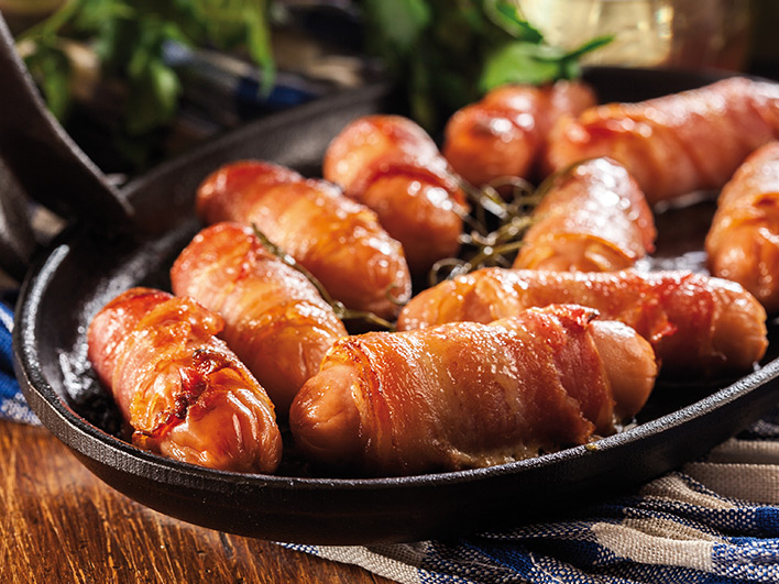 Freshly made pigs in blankets